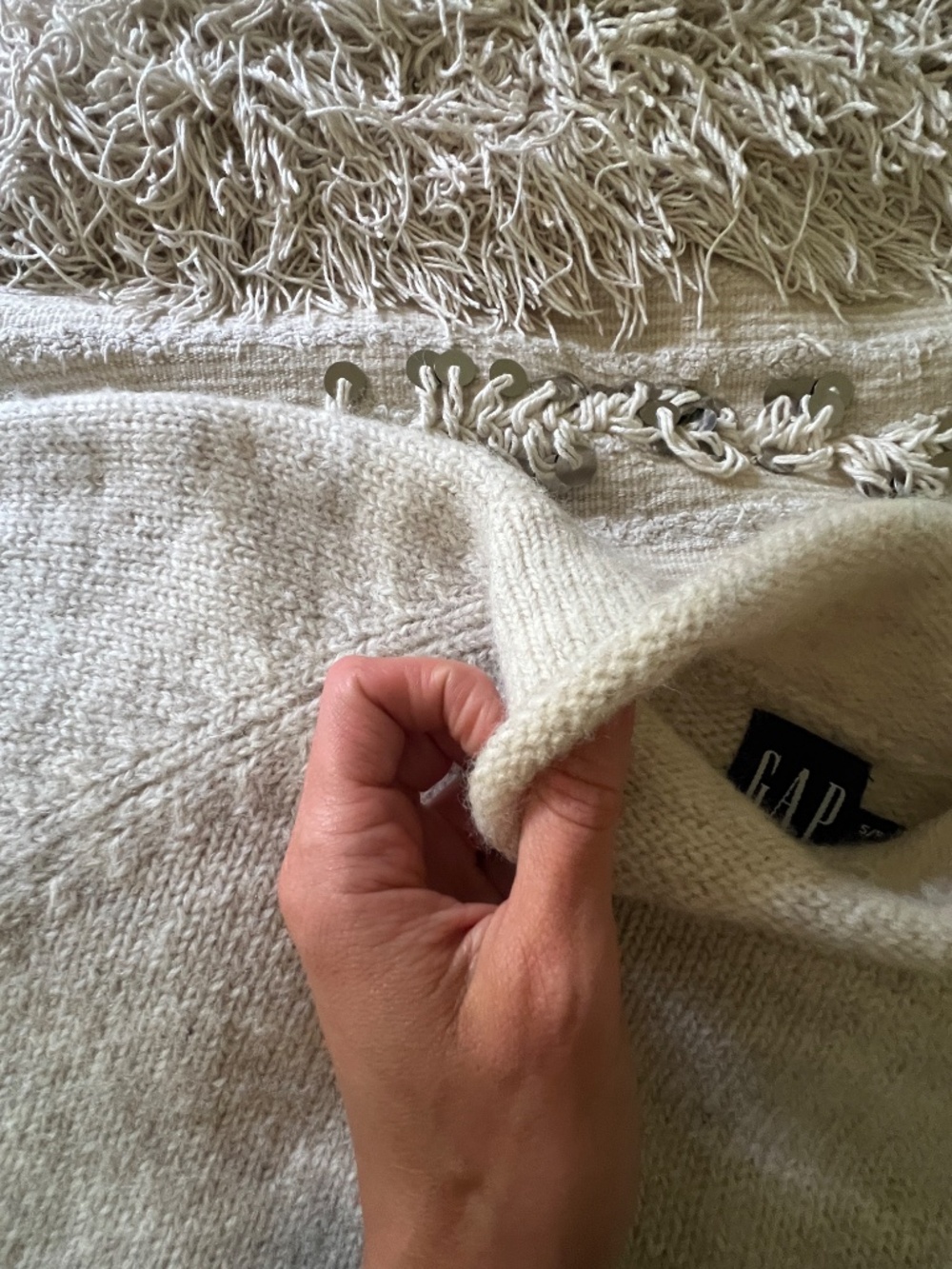 GAP 100% Wool Sweater | Cream Wool Mock Neck Sweater - Picture 6 of 6